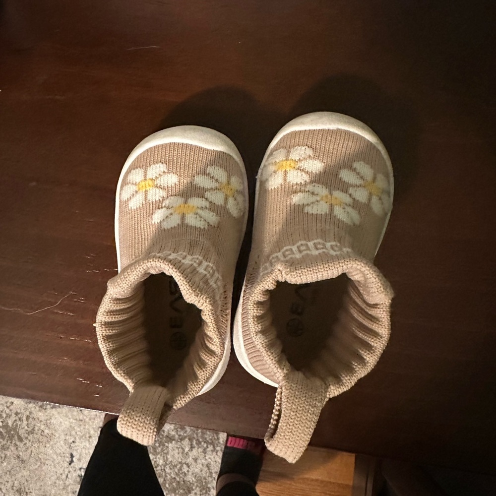 Tan Kids Shoes with Floral Design
